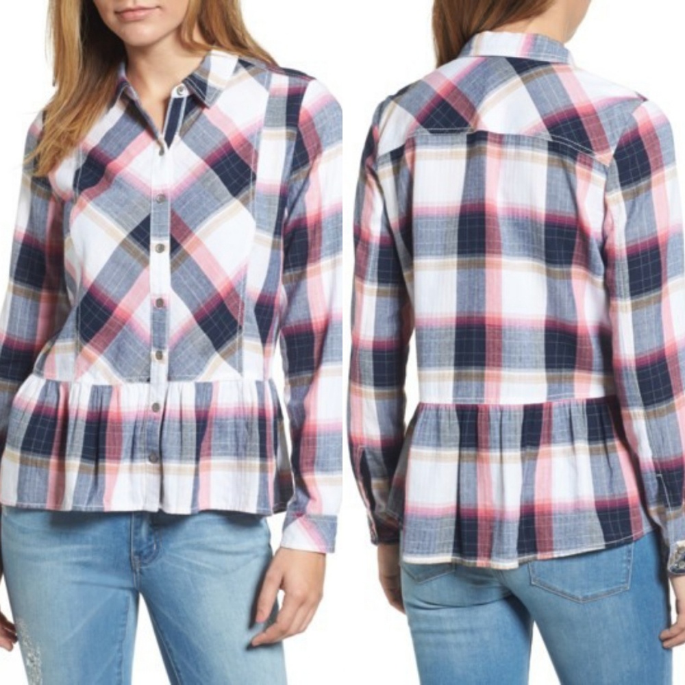🆕️ Caslon Peplum Plaid Shirt sz Petite XS